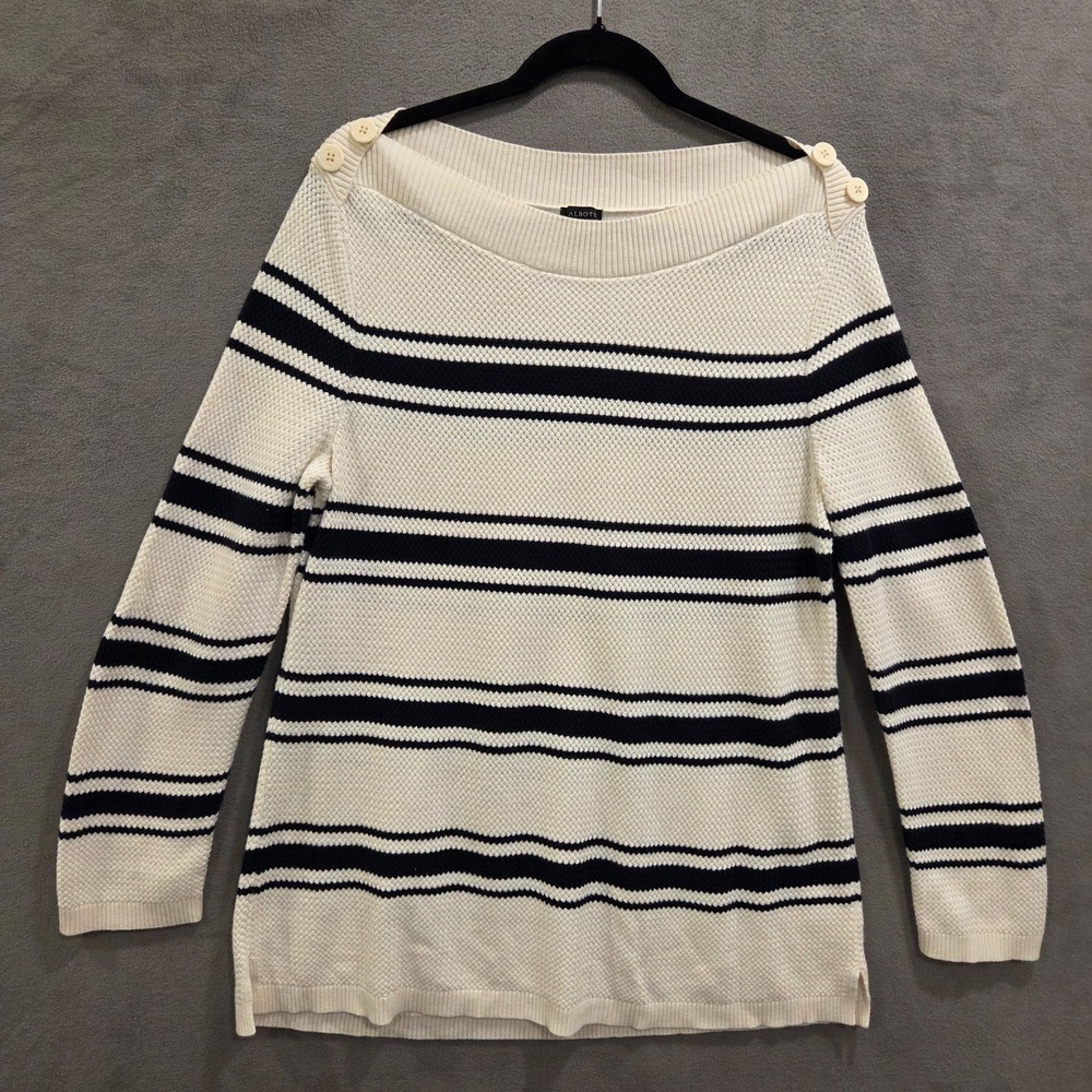 Talbots Navy‎ Striped Knit Sweater Women's Size XLarge Boat Neck Casual Classic